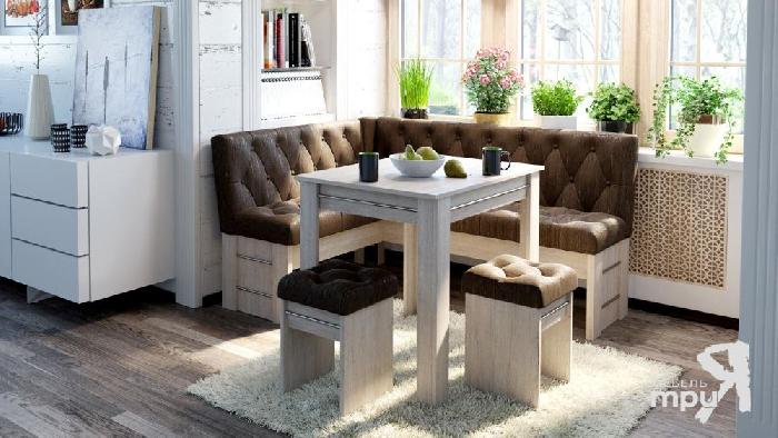 Кухонный уголок-комплект Парма (дуб пикард, кожзам темный (ТриЯ) ) Кухонный уголок-комплект Парма (дуб пикард, кожзам темный (ТриЯ) )