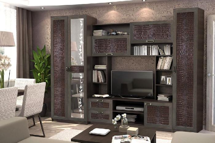 Стенка Аллегро вар.№6 Кайман (Caiman) (венге linum, кайман (caiman) коричневый ,(Диал)) Стенка Аллегро вар.№6 Кайман (Caiman) (венге linum, кайман (caiman) коричневый ,(Диал))