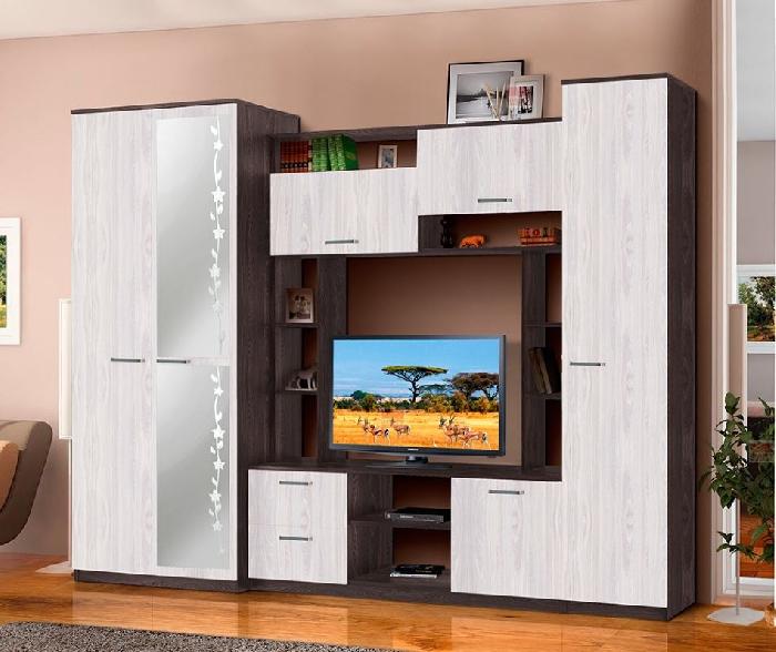 Стенка Александра 10 (ясень анкор темный, ясень анкор светлый,(Фант-мебель)) Стенка Александра 10 (ясень анкор темный, ясень анкор светлый,(Фант-мебель))